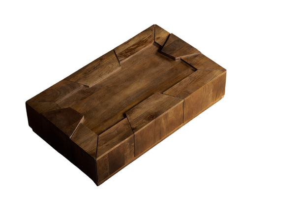 English Elm Designer Solid Wood Handcrafted Coffee Table Low Profile Block Form Living Room B024P430777