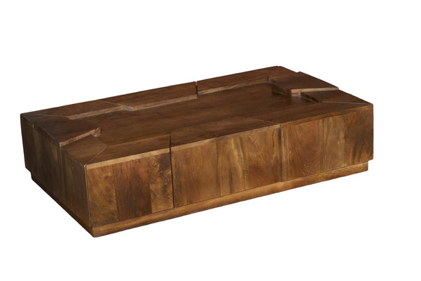 English Elm Designer Solid Wood Handcrafted Coffee Table Low Profile Block Form Living Room B024P430777