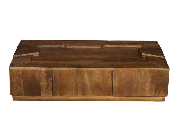 English Elm Designer Solid Wood Handcrafted Coffee Table Low Profile Block Form Living Room B024P430777
