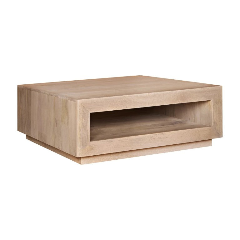 English Elm Low Profile Solid Wood Square Coffee Table with Whitewashed Finish for Modern Living B024P539992