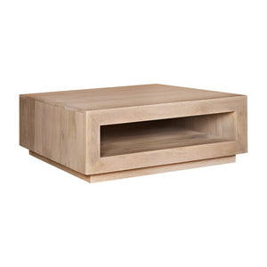 English Elm Low Profile Solid Wood Square Coffee Table with Whitewashed Finish for Modern Living B024P539992