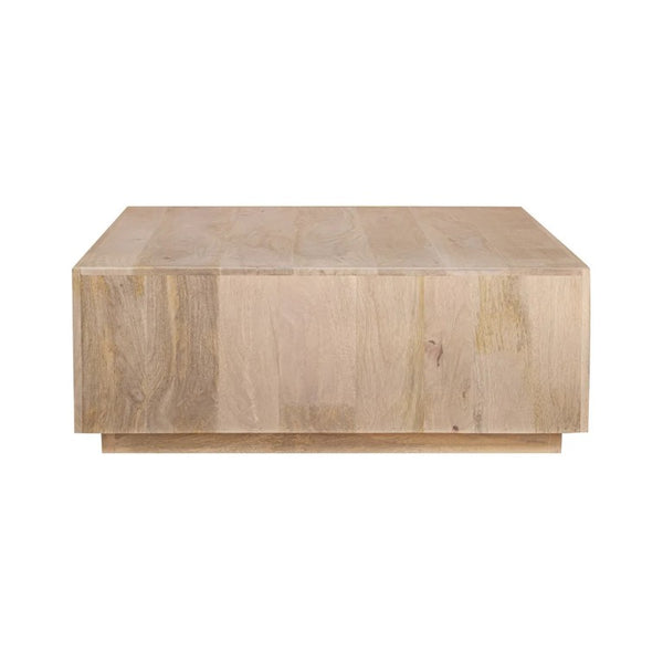 English Elm Low Profile Solid Wood Square Coffee Table with Whitewashed Finish for Modern Living B024P539992