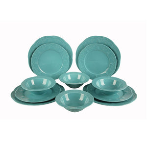 English Elm Fulya 12 Piece Porcelain Dinnerware Set Microwave Safe Contemporary Table Service Turquoise B029119647