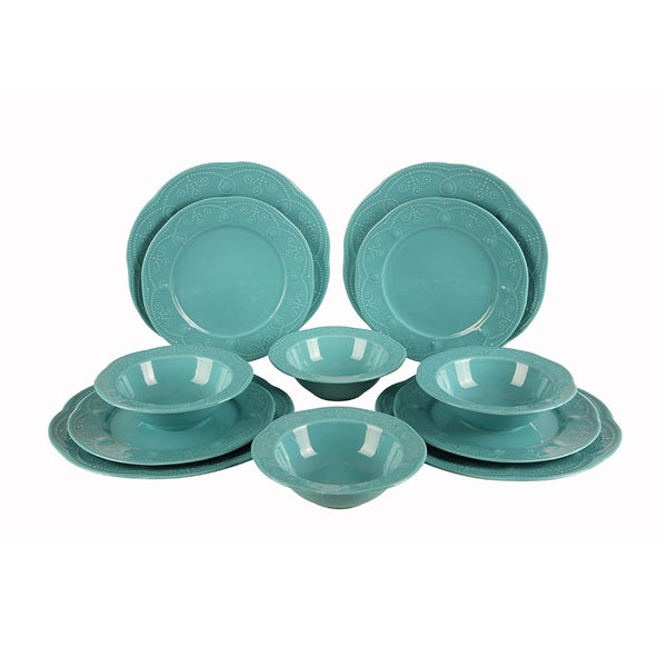 English Elm Fulya 12 Piece Porcelain Dinnerware Set Microwave Safe Contemporary Table Service Turquoise B029119647