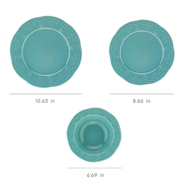 English Elm Fulya 12 Piece Porcelain Dinnerware Set Microwave Safe Contemporary Table Service Turquoise B029119647