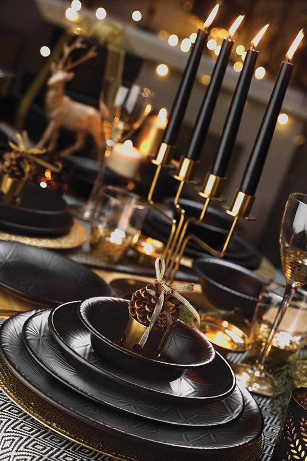 English Elm Fulya 12 Piece Porcelain Dinnerware Set Microwave Safe Contemporary Table Service Black B029119648