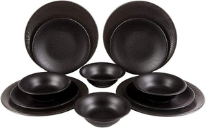 English Elm Fulya 12 Piece Porcelain Dinnerware Set Microwave Safe Contemporary Table Service Black B029119648
