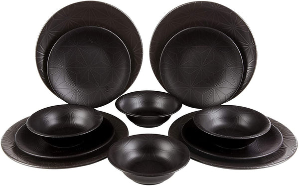 English Elm Fulya 12 Piece Porcelain Dinnerware Set Microwave Safe Contemporary Table Service Black B029119648