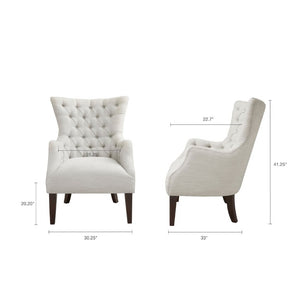 English Elm Button Tufted Wingback Accent Chair Upholstered in Textured Fabric with Espresso Birch Legs B03548233