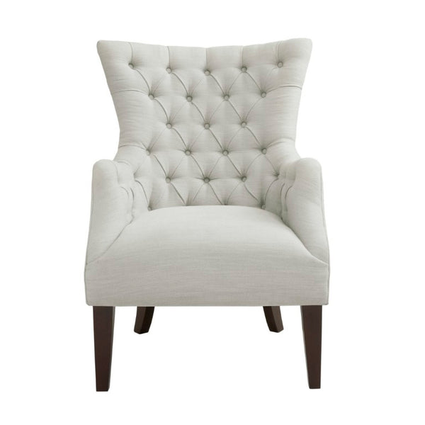 English Elm Button Tufted Wingback Accent Chair Upholstered in Textured Fabric with Espresso Birch Legs B03548233