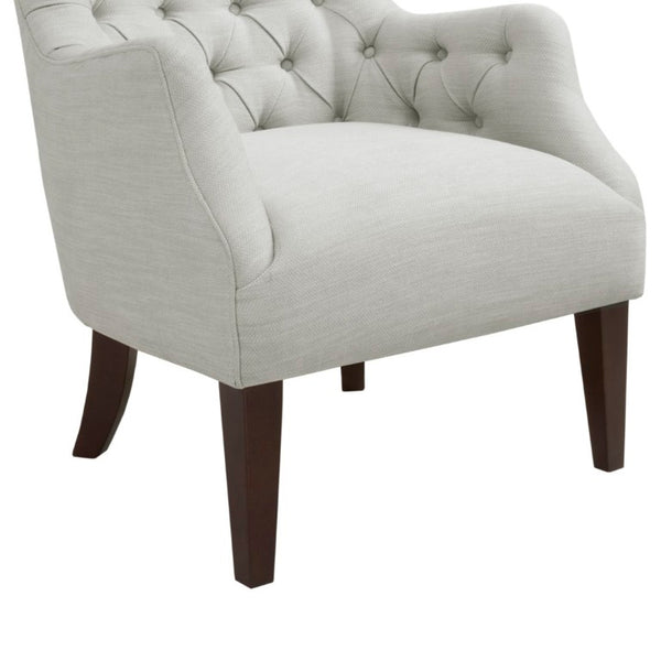English Elm Button Tufted Wingback Accent Chair Upholstered in Textured Fabric with Espresso Birch Legs B03548233