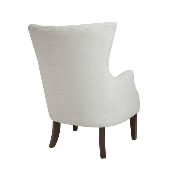 English Elm Button Tufted Wingback Accent Chair Upholstered in Textured Fabric with Espresso Birch Legs B03548233