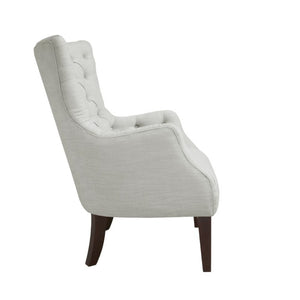 English Elm Button Tufted Wingback Accent Chair Upholstered in Textured Fabric with Espresso Birch Legs B03548233