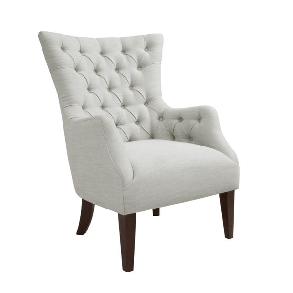 English Elm Button Tufted Wingback Accent Chair Upholstered in Textured Fabric with Espresso Birch Legs B03548233