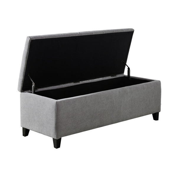 English Elm Tufted Upholstered Storage Bench with Soft Close Lid and Birch Legs for Bedroom B03548258