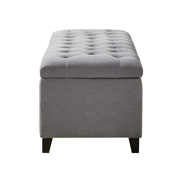 English Elm Tufted Upholstered Storage Bench with Soft Close Lid and Birch Legs for Bedroom B03548258