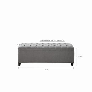English Elm Tufted Upholstered Storage Bench with Soft Close Lid and Birch Legs for Bedroom B03548258