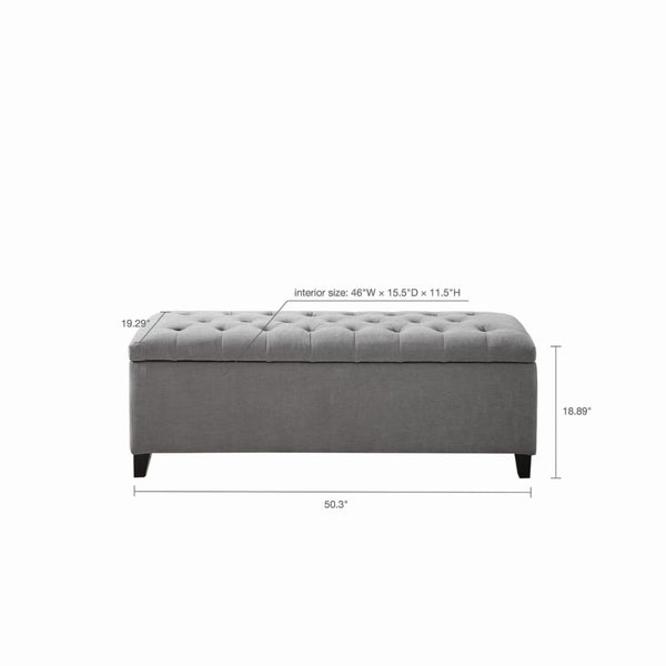 English Elm Tufted Upholstered Storage Bench with Soft Close Lid and Birch Legs for Bedroom B03548258