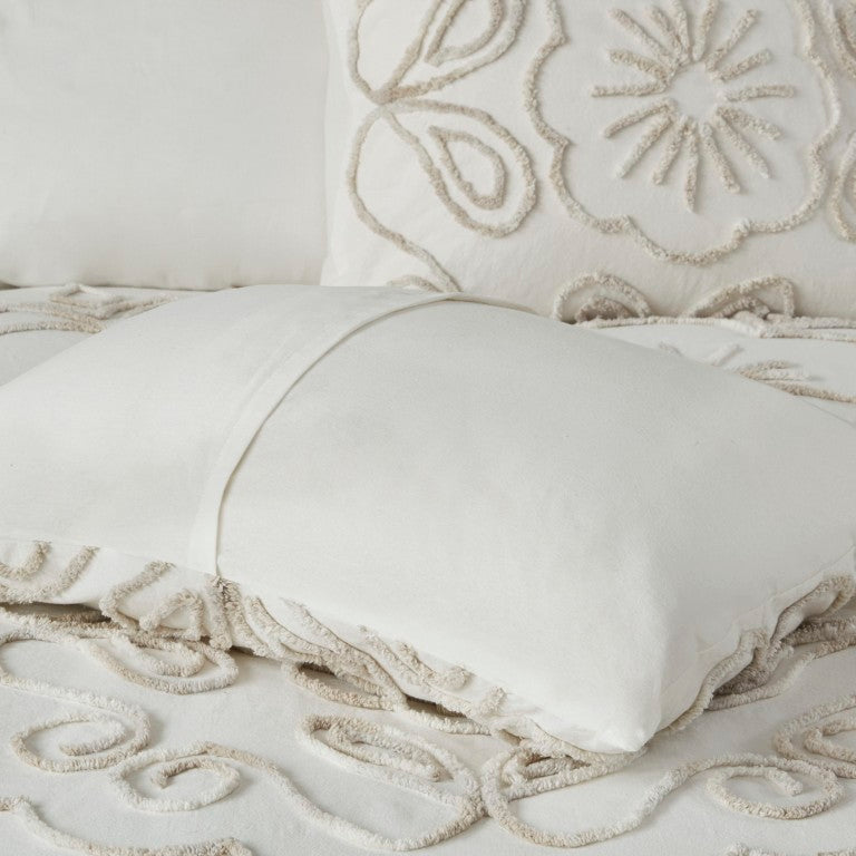 English Elm 3 Piece Cotton Chenille Coverlet Set with Tufted Medallion Texture for Full Queen Beds B03597575
