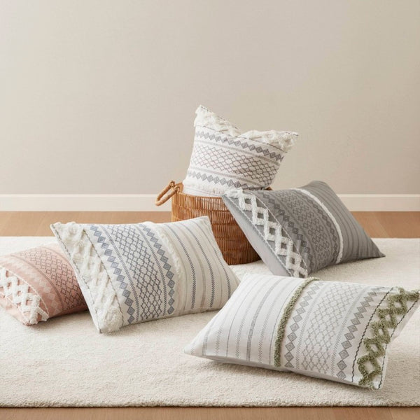 English Elm 3 Piece Cotton Chenille Tufted Duvet Set Aztec Print Textured Bedding for Queen Beds B035P319205