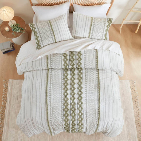 English Elm 3 Piece Cotton Chenille Tufted Duvet Set Aztec Print Textured Bedding for Queen Beds B035P319205