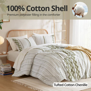 English Elm 3 Piece Cotton Chenille Tufted Duvet Set Aztec Print Textured Bedding for Queen Beds B035P319205