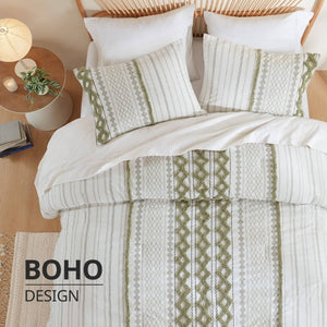 English Elm 3 Piece Cotton Chenille Tufted Duvet Set Aztec Print Textured Bedding for Queen Beds B035P319205