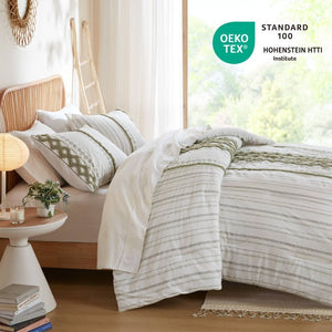 English Elm 3 Piece Cotton Chenille Tufted Duvet Set Aztec Print Textured Bedding for Queen Beds B035P319205