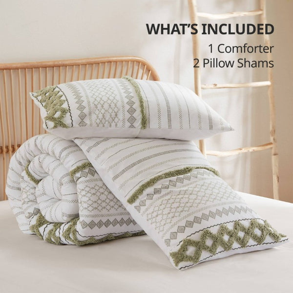 English Elm 3 Piece Cotton Chenille Tufted Duvet Set Aztec Print Textured Bedding for Queen Beds B035P319205