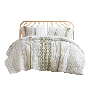 English Elm 3 Piece Cotton Chenille Tufted Duvet Set Aztec Print Textured Bedding for Queen Beds B035P319205