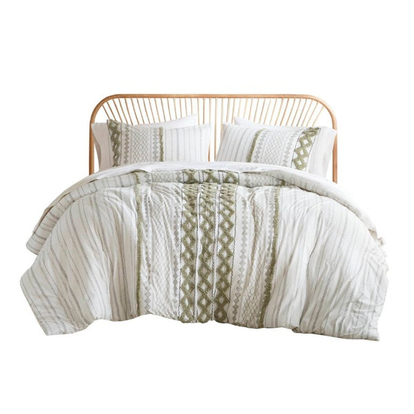 English Elm 3 Piece Cotton Chenille Tufted Duvet Set Aztec Print Textured Bedding for Queen Beds B035P319205