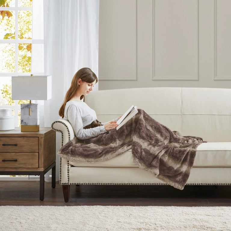 English Elm 1Pc Reversible Faux Fur Plush Blanket King Size Serengeti Texture Mink Backing Oeko-Tex B035P341154