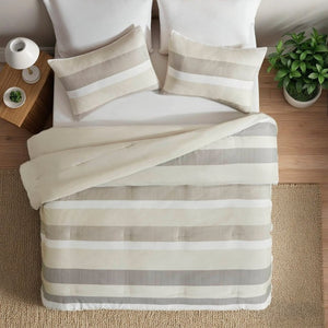 English Elm 3-Piece Full Queen Striped Microfiber Comforter Set Neutral Textured Bedroom Bedding B035P408432