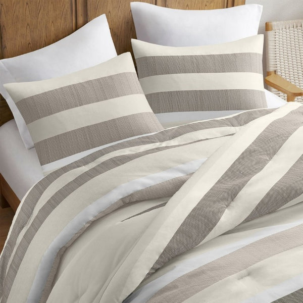 English Elm 3-Piece Full Queen Striped Microfiber Comforter Set Neutral Textured Bedroom Bedding B035P408432