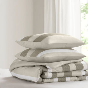English Elm 3-Piece Full Queen Striped Microfiber Comforter Set Neutral Textured Bedroom Bedding B035P408432