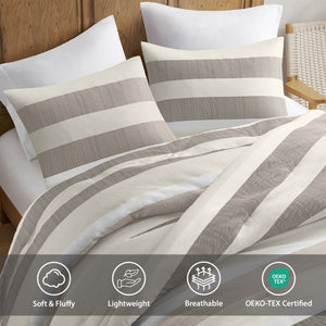 English Elm 3-Piece Full Queen Striped Microfiber Comforter Set Neutral Textured Bedroom Bedding B035P408432