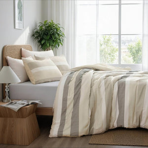 English Elm 3-Piece Full Queen Striped Microfiber Comforter Set Neutral Textured Bedroom Bedding B035P408432