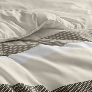 English Elm 3-Piece Full Queen Striped Microfiber Comforter Set Neutral Textured Bedroom Bedding B035P408432
