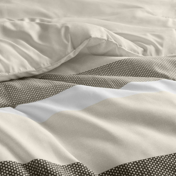English Elm 3-Piece Full Queen Striped Microfiber Comforter Set Neutral Textured Bedroom Bedding B035P408432