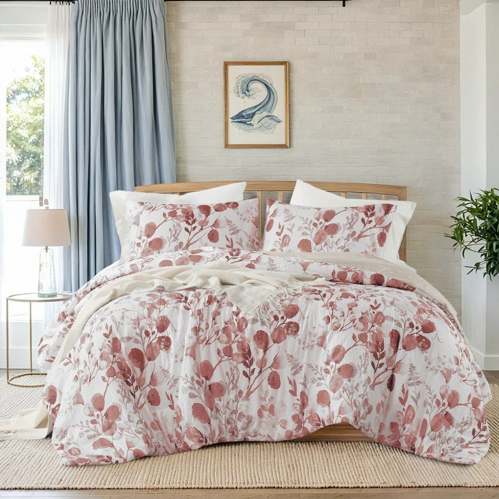 English Elm 2-piece Reversible Botanical Seersucker Comforter Set Twin Floral Garden Bedroom B035P408439