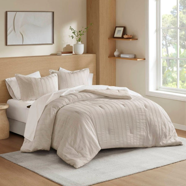 English Elm 7-Piece Queen Woven Stripe Polyester Comforter Set for Guest Bedroom Neutral Decor B035P463207