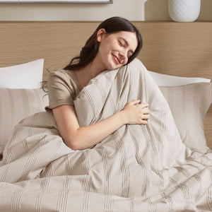 English Elm 7-Piece Queen Woven Stripe Polyester Comforter Set for Guest Bedroom Neutral Decor B035P463207