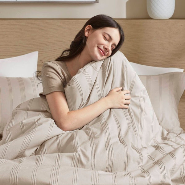 English Elm 7-Piece Queen Woven Stripe Polyester Comforter Set for Guest Bedroom Neutral Decor B035P463207