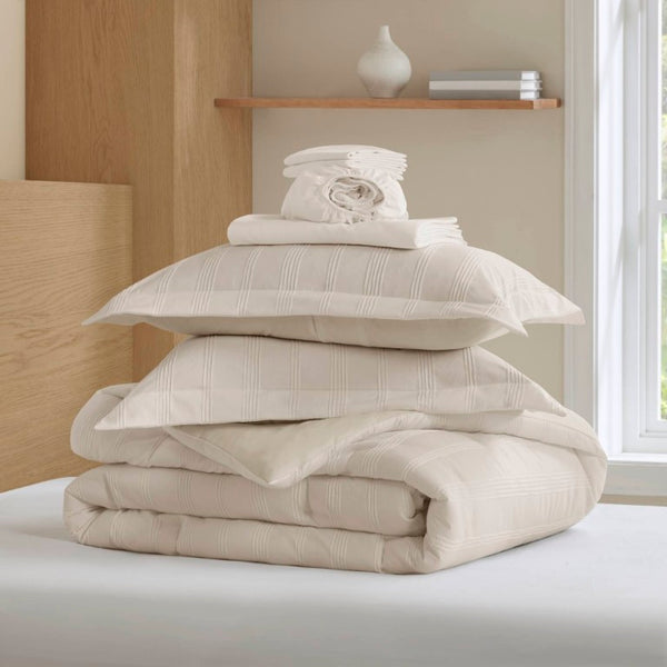 English Elm 7-Piece Queen Woven Stripe Polyester Comforter Set for Guest Bedroom Neutral Decor B035P463207