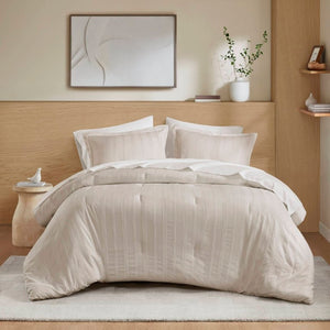English Elm 7-Piece Queen Woven Stripe Polyester Comforter Set for Guest Bedroom Neutral Decor B035P463207