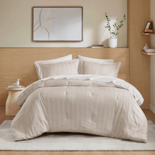 English Elm 7-Piece Queen Woven Stripe Polyester Comforter Set for Guest Bedroom Neutral Decor B035P463207