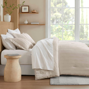 English Elm 7-Piece Queen Woven Stripe Polyester Comforter Set for Guest Bedroom Neutral Decor B035P463207