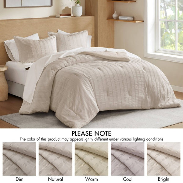 English Elm 7-Piece Queen Woven Stripe Polyester Comforter Set for Guest Bedroom Neutral Decor B035P463207