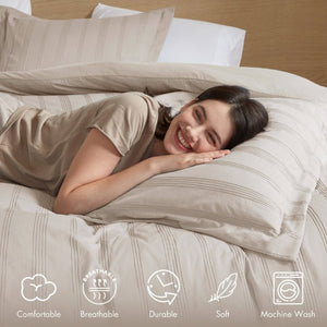 English Elm 7-Piece Queen Woven Stripe Polyester Comforter Set for Guest Bedroom Neutral Decor B035P463207
