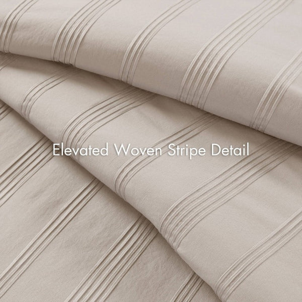 English Elm 7-Piece Queen Woven Stripe Polyester Comforter Set for Guest Bedroom Neutral Decor B035P463207